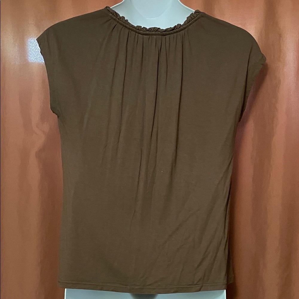Talbots Chocolate Ruffle Trim Blouse - Picture 4 of 4